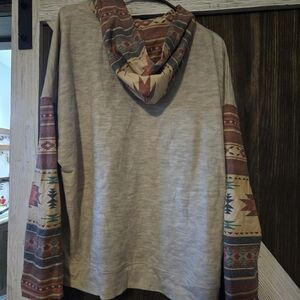 Tribal Print Hoodie with Multicolor Sleeves